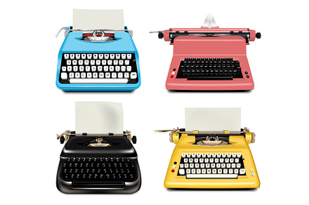Typewriter icons set, realistic, an Illustration by Ylivdesign
