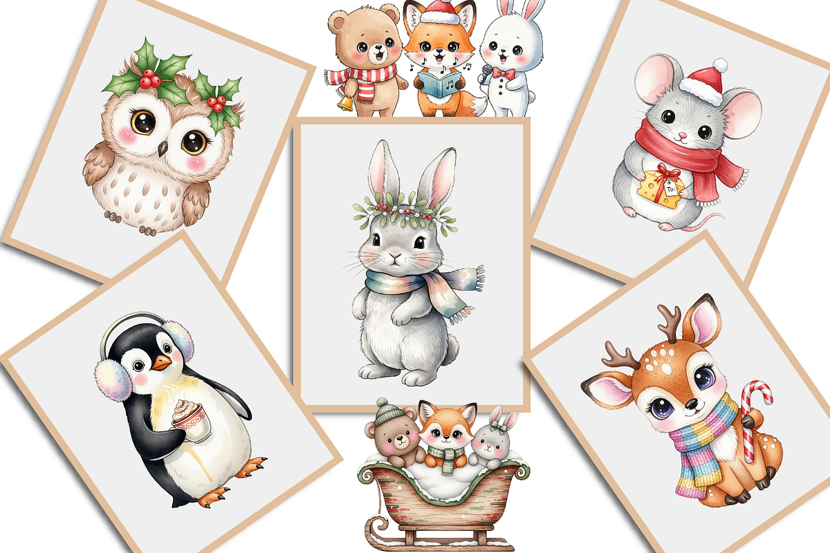 Kawaii Vintage Christmas Animals Png, an Illustration by Creative Art (Photo 7 of 9)