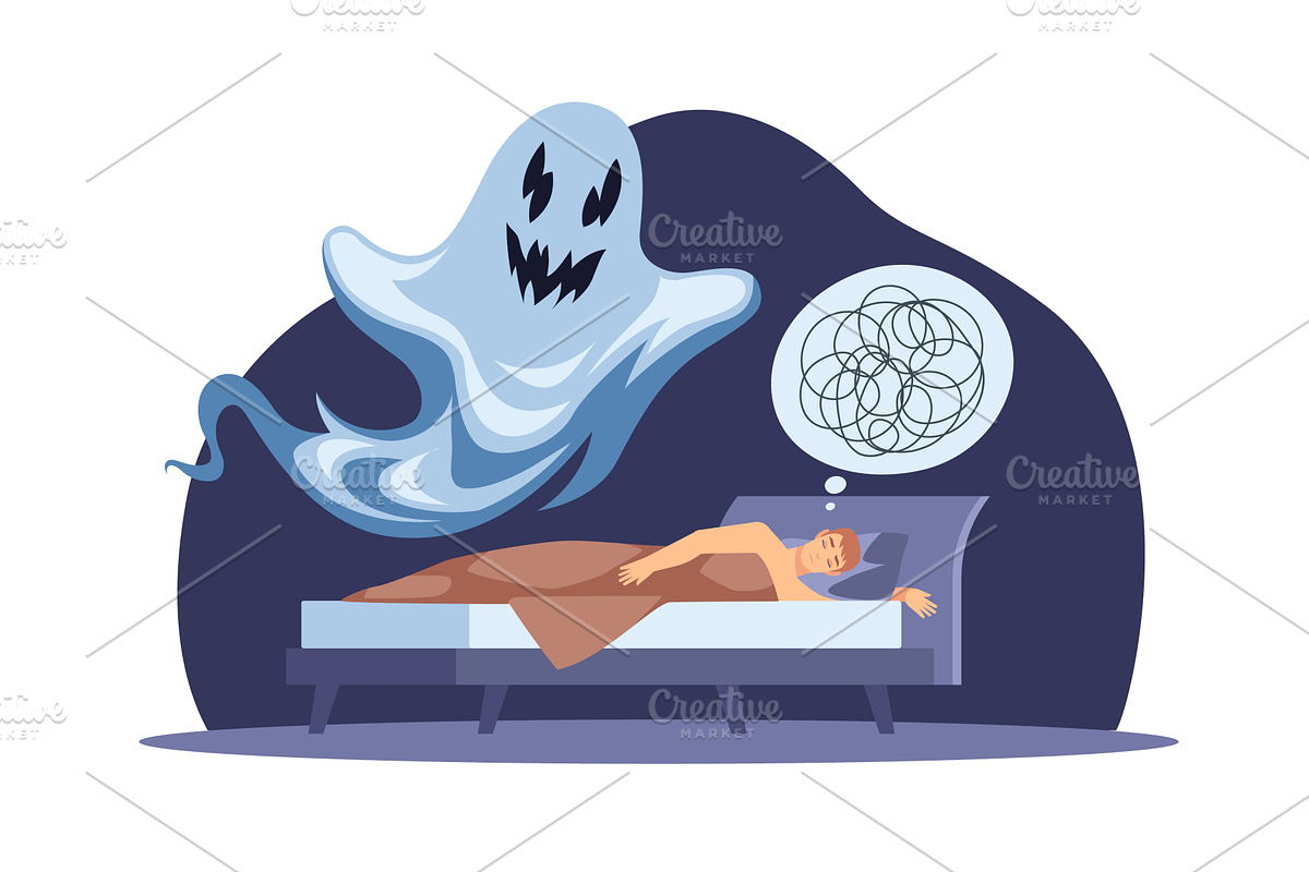 Disturbing sleep. Man is tormented, an Object Illustration by YummyBuum