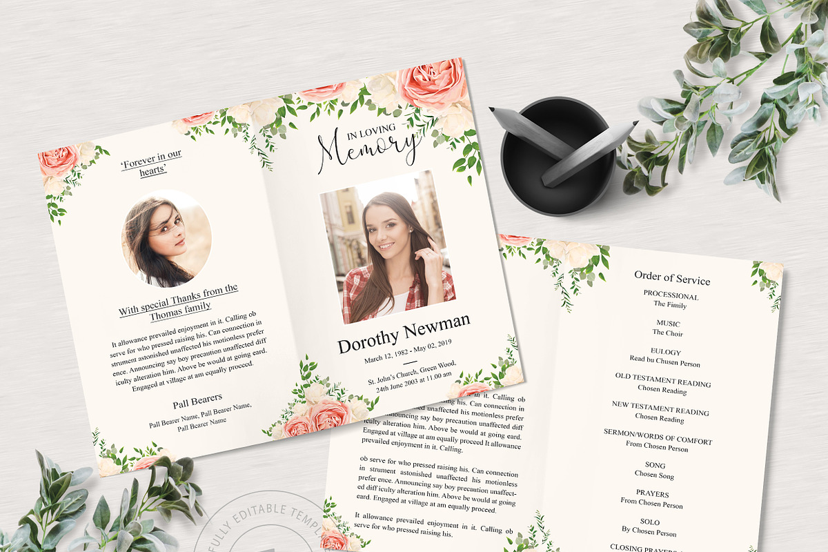 Floral Funeral Program Template, an Invitation Template by TemplatesForest (Photo 2 of 3)