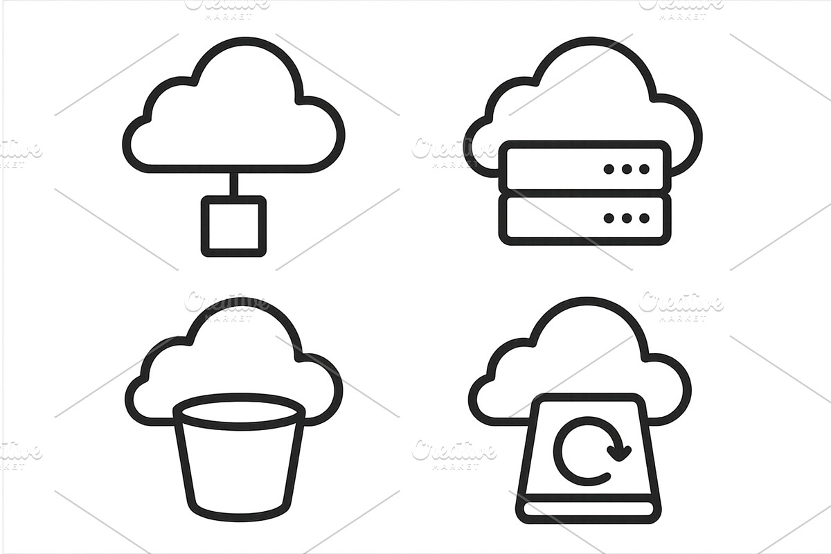 Cloud storage icons illustrating, a Technology Illustration by ZinetroN