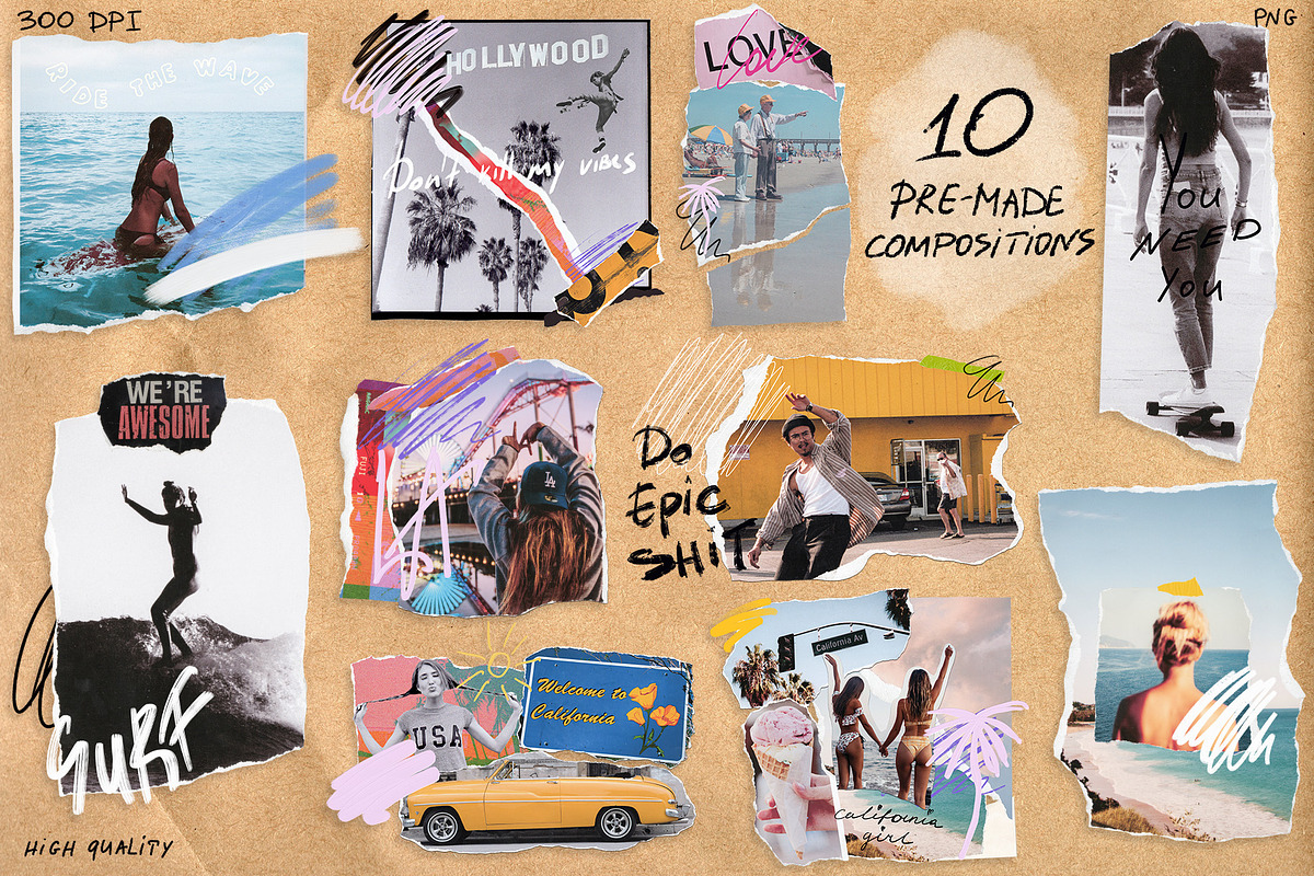 Cali Vibes: Mixed Media Collage Set, an Object Graphic by lerinartstudio (Photo 4 of 13)