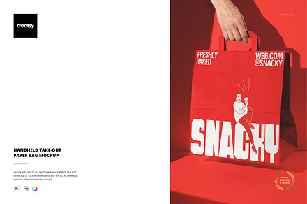 Handheld Take-Out Paper Bag Mockup, a Packaging Mockup by creatsy5