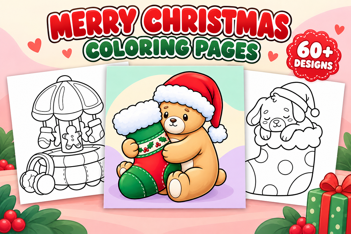 Merry Christmas Coloring Pages #3, a Seasonal Illustration by Inkivelle Studio (Photo 1 of 3)