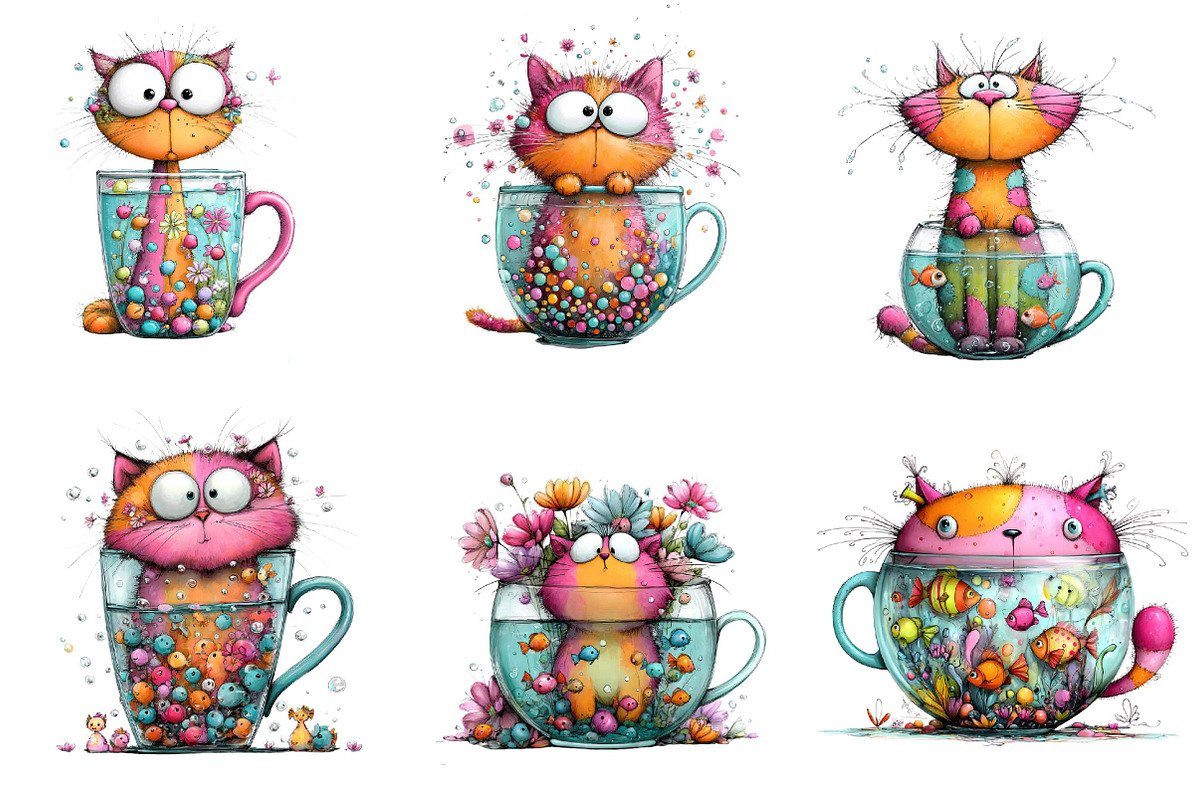 Fishbowl Whimsical Cat Clipart, an Illustration by CreationArt (Photo 3 of 5)