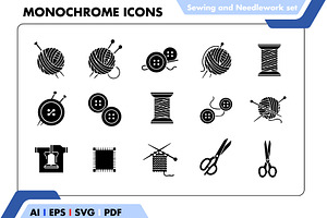 Sewing & Knitting Black Icon Set, an Outline Icon by Fontmine Studio