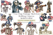 Usa Flag Vintage Skeleton Holding, a Seasonal Illustration by DreamArtGraphic (Thumbnail 1 of 4)