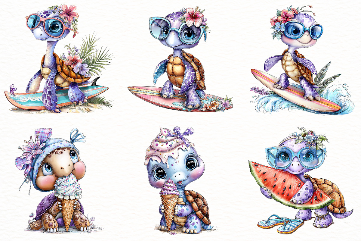 Whimsical summer turtle Clipart, a Seasonal Illustration by Designworld (Photo 2 of 9)