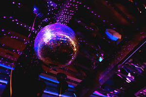 Bright purple mirror disco ball