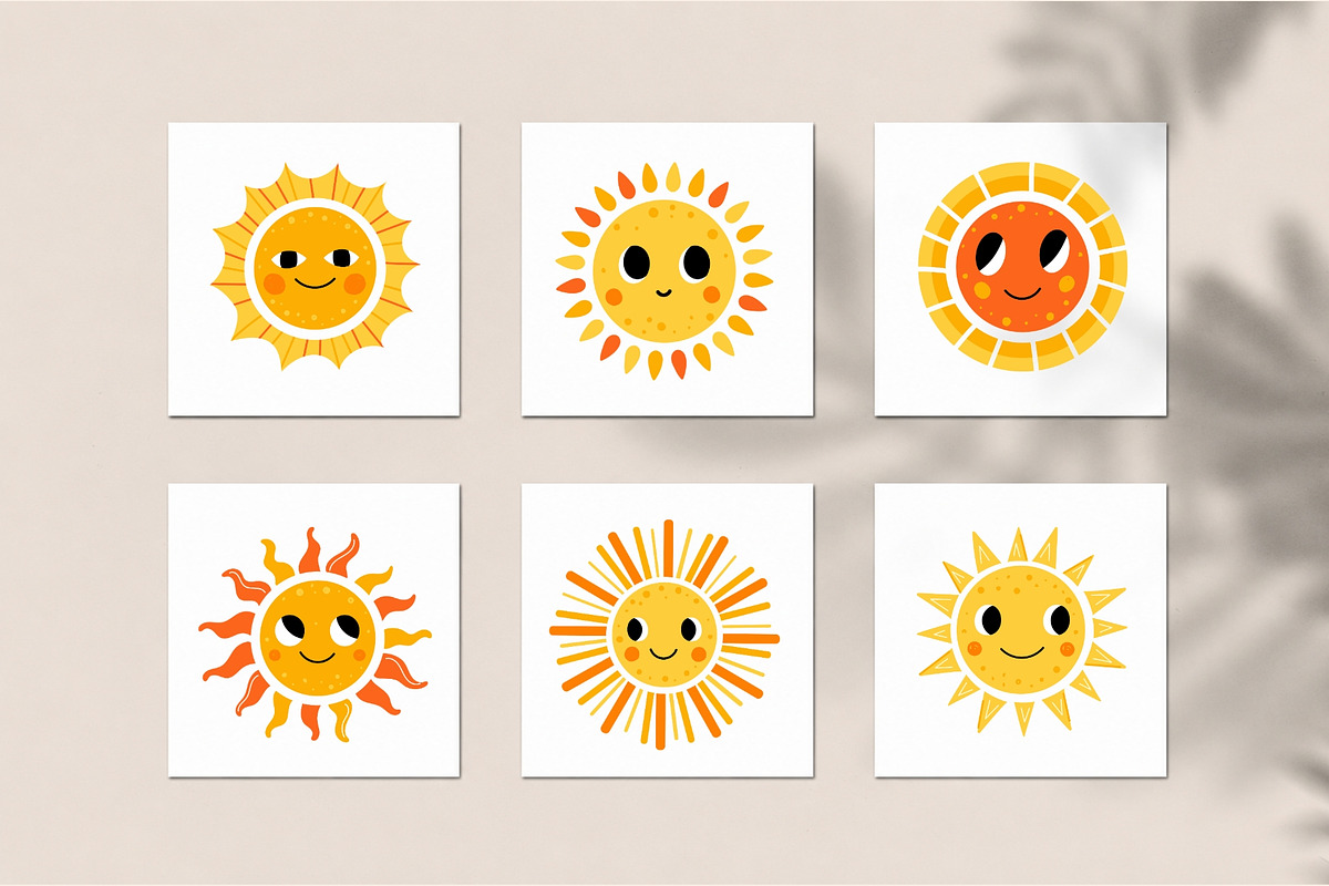 Cute Sun Characters Collection, an Object Illustration by AnbyArt (Photo 4 of 4)