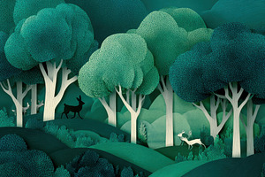Deer in a lush green forest paper ar, a Photo by Pixeness Studio