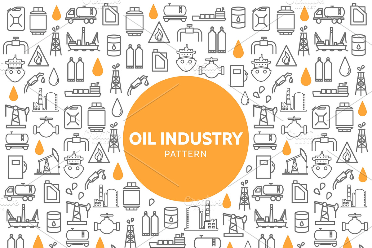 Oil industry line icons pattern, a Pattern Graphic by Microvector