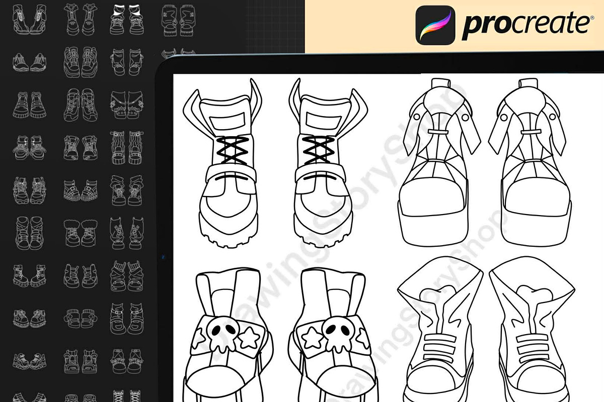 100 Procreate Chibi Shoes Stamp, a Brush Add-On by DrawingStoryShop