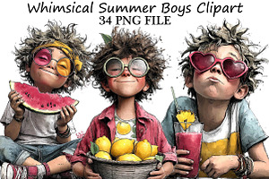 Whimsical Summer Boys Clipart, an Illustration by DreamPrint404