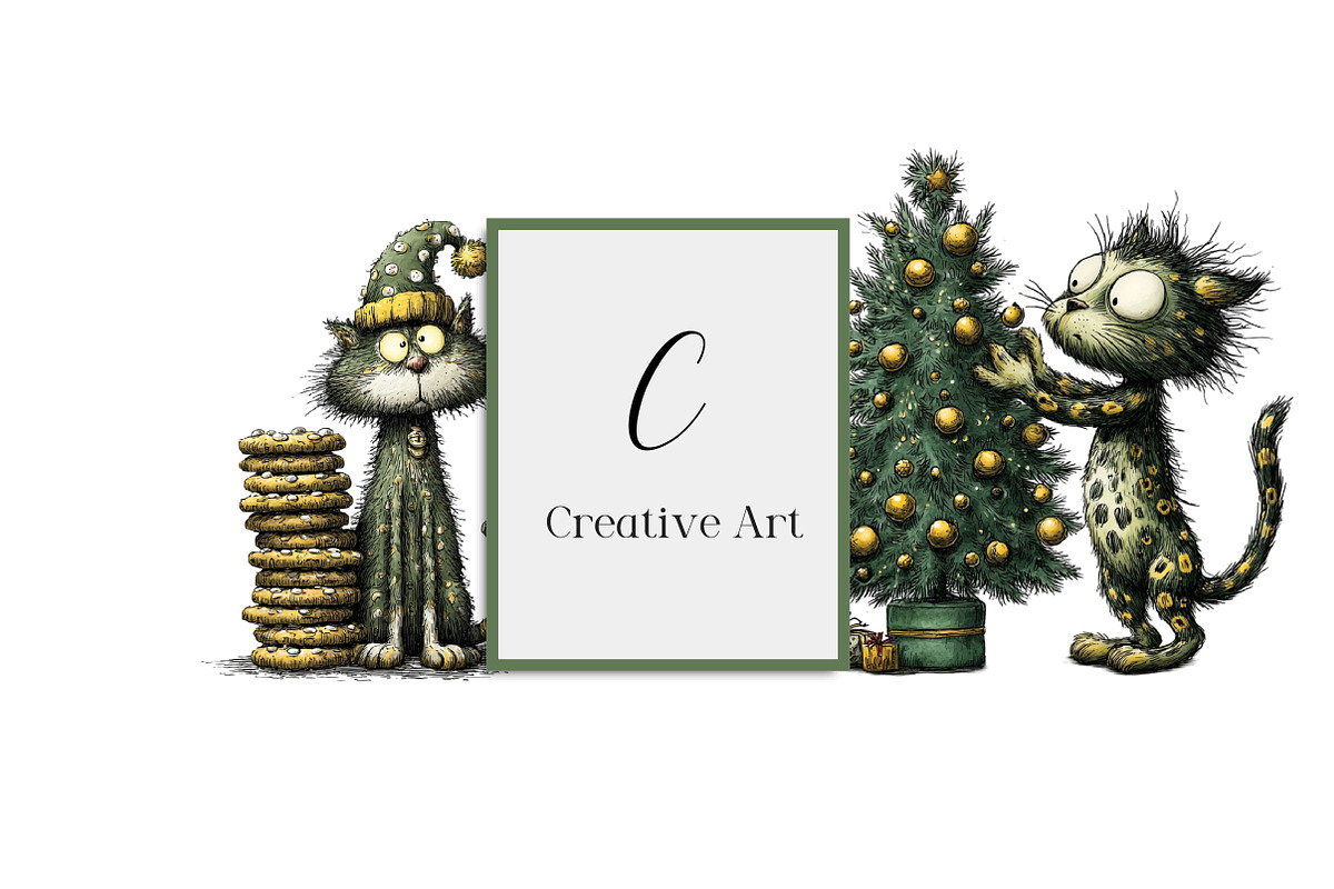 Whimsical Christmas Cats Clipart, an Illustration by Creative Art (Photo 10 of 10)