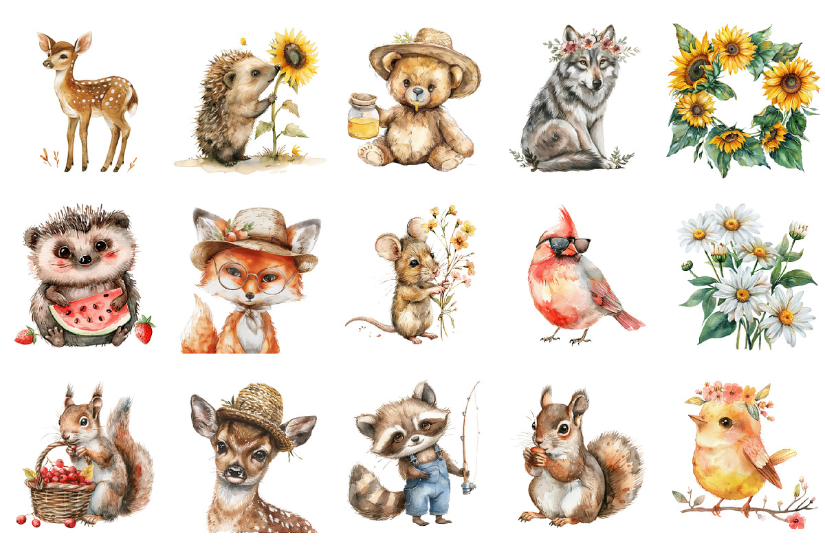 Boho Summer Woodland Animals Clipart, an Illustration by Design Market (Photo 2 of 4)