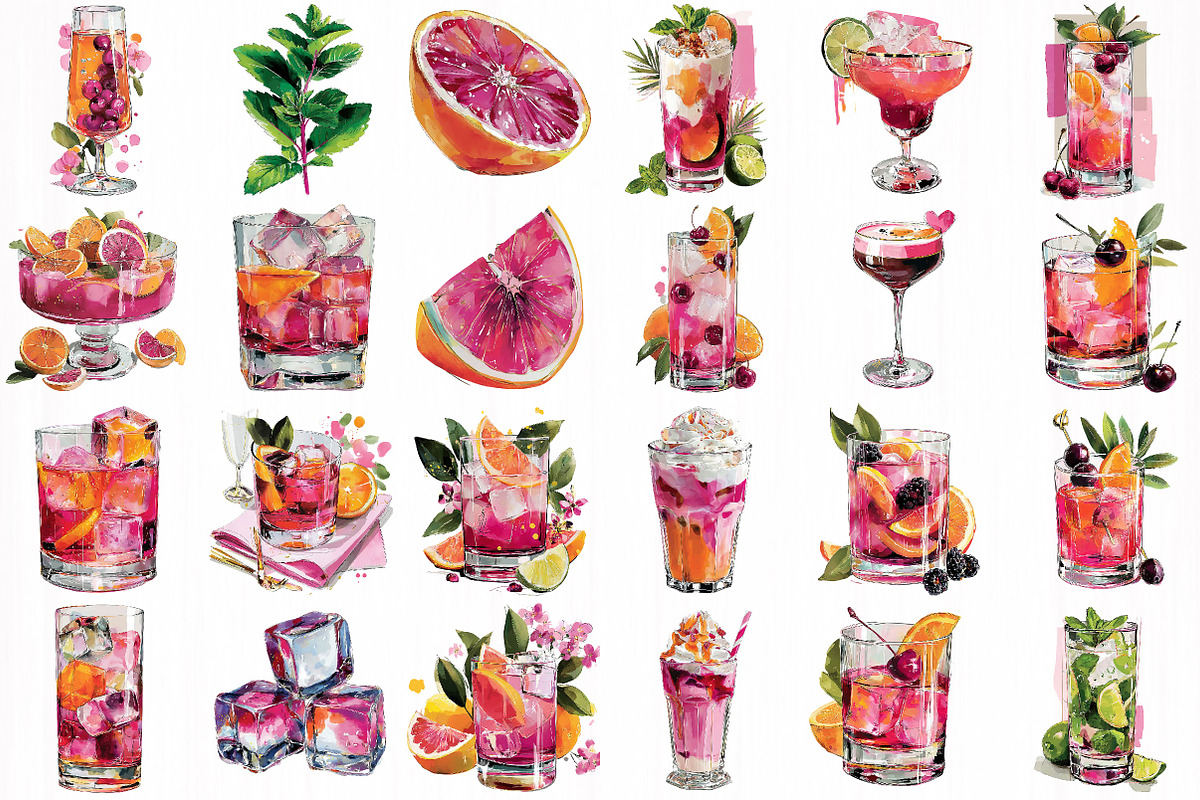 Preppy Cocktail Clipart Bundle, an Object Illustration by DreamCafeArt (Photo 4 of 6)