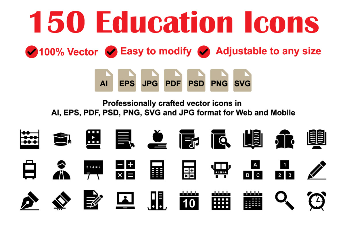 Education Glyphs Icons, a Solid Icon by Vector Stall (Photo 1 of 4)