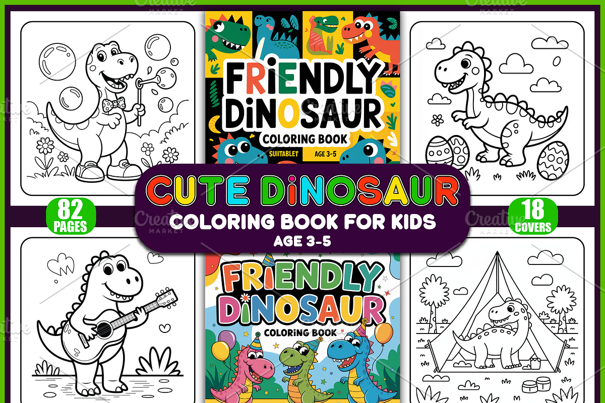 Friendly Dinosaur Coloring Book, an Animal Illustration by Ink Gallery (Photo 1 of 5)