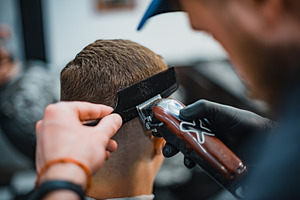 Haircut containing barber, barbershop, and hair