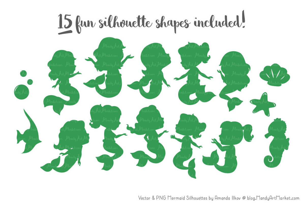 Shades of Green Mermaid Clipart, an Illustration by Amanda Ilkov (Photo 2 of 3)