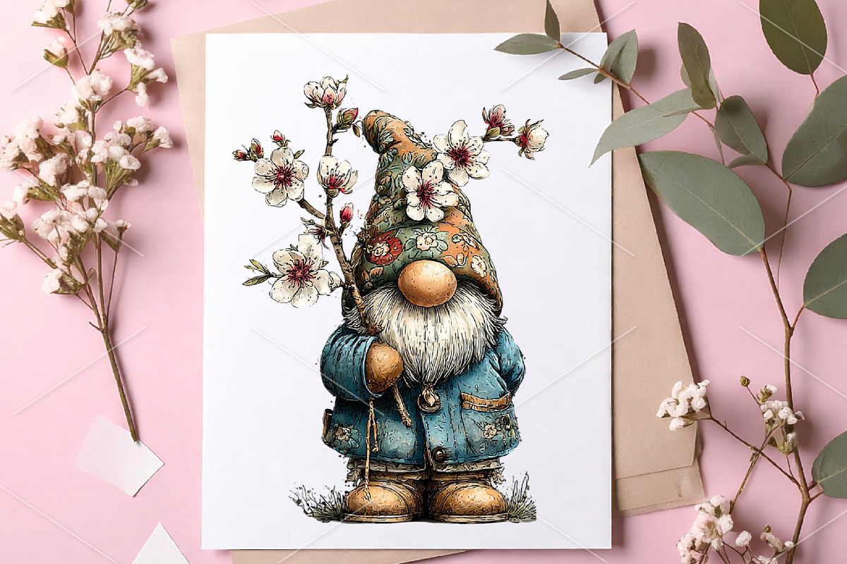 Whimsical Spring Gnome Clipart PNG, an Illustration by Canvas Craft (Photo 6 of 7)