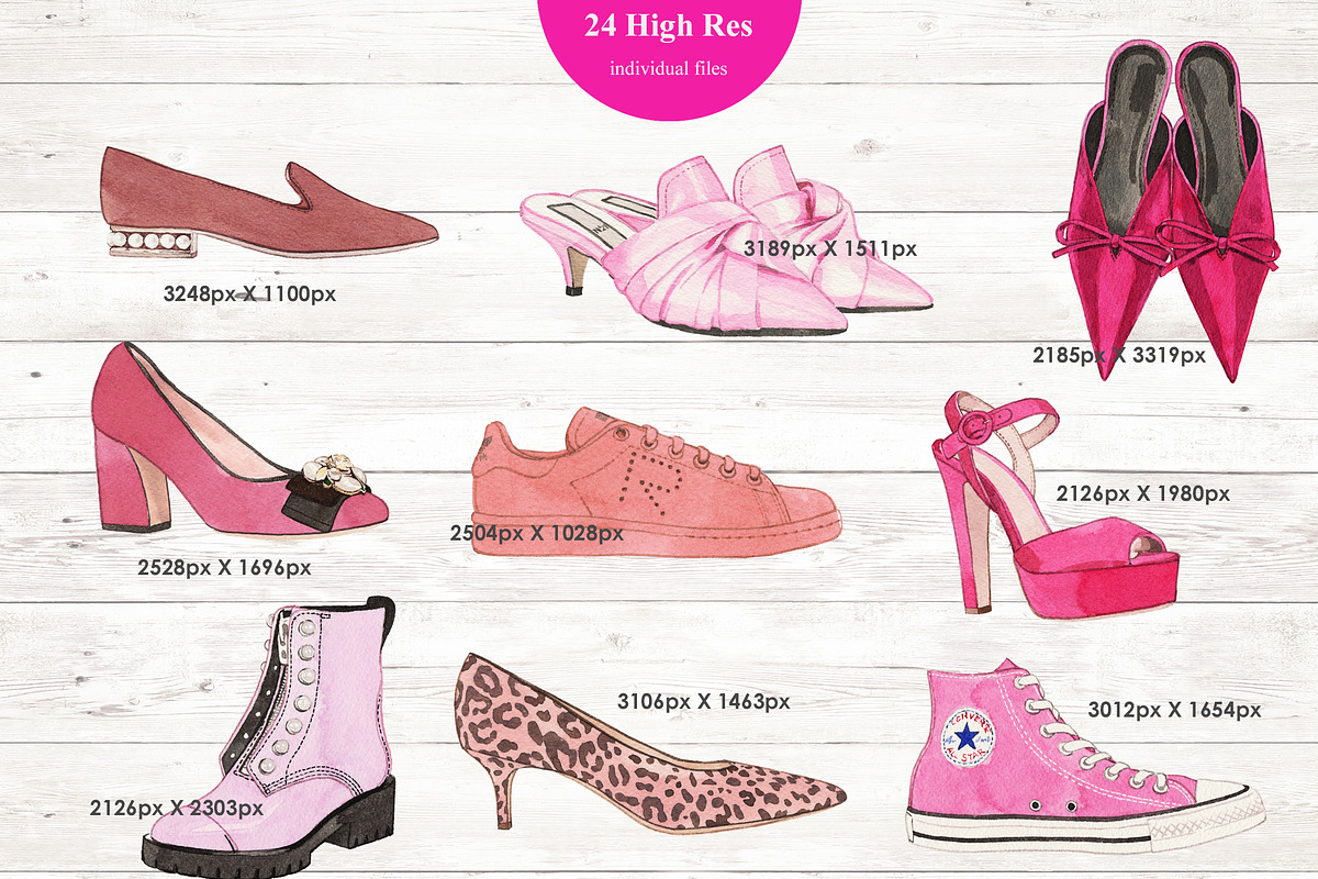 24 WATERCOLOR PAINTED PINK SHOES, an Illustration by Sweet Oh Sour (Photo 3 of 5)