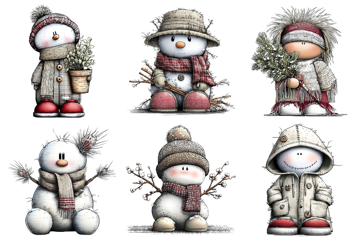 Boho Snowman Clipart Bundle, an Illustration by Daily.Designs (Photo 3 of 5)