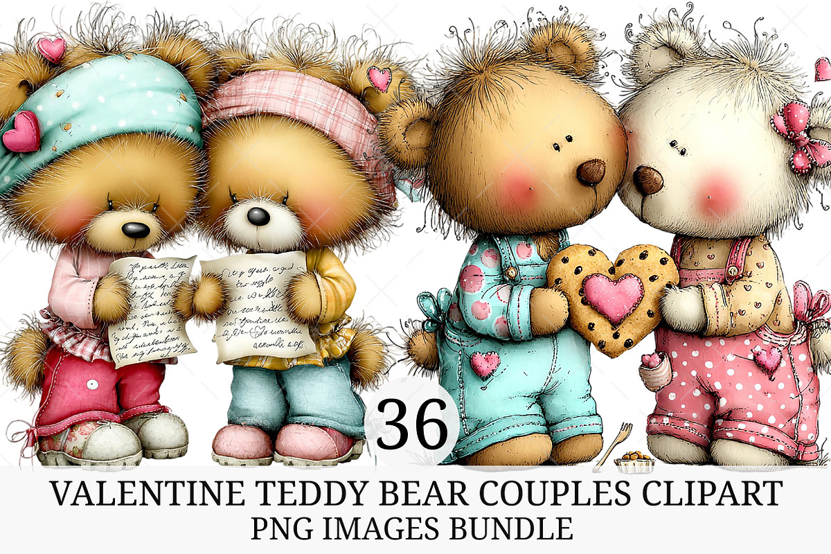 Valentine Teddy Bear Couples Clipart, an Illustration by Craft Nest (Photo 1 of 8)