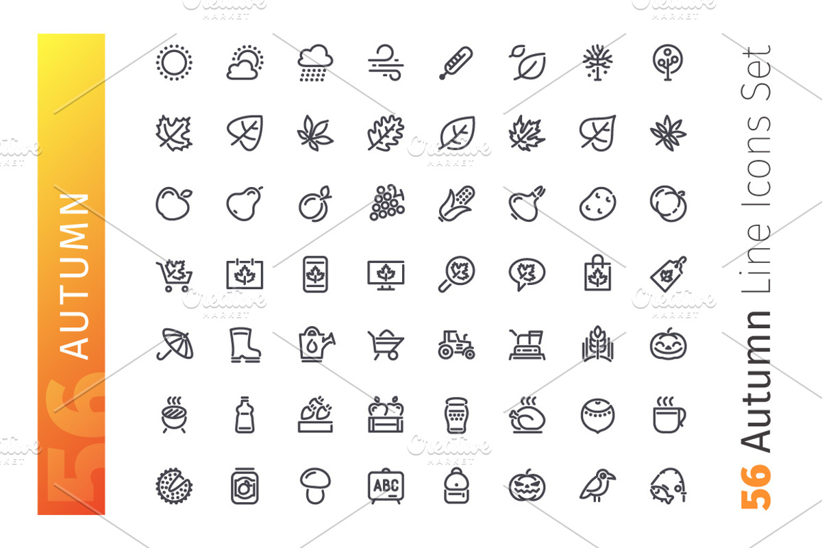 Autumn Line Icons Set, an Outline Icon by Voysla's Shop (Photo 2 of 4)