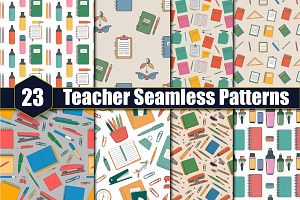23 Teacher Seamless Patterns, a Pattern Graphic by protabsorkar11