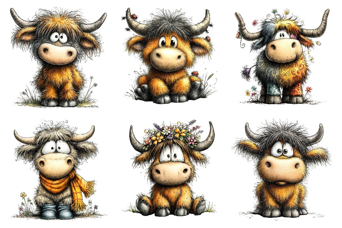 Whimsical Spring Highland Cow Clipar, an Illustration by Design Market (Photo 3 of 5)