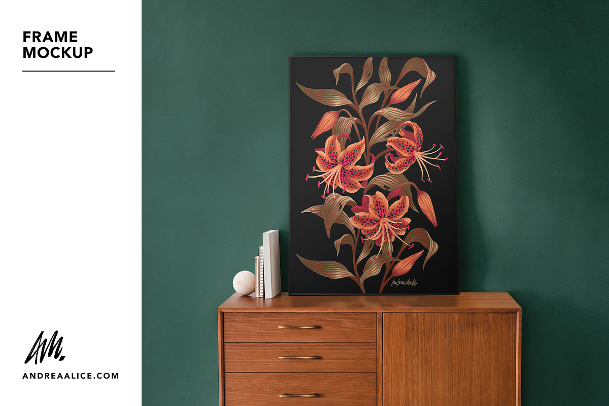 Framed Art Mockup on wood sideboard, a Household Mockup by Andrea Muller (Photo 5 of 6)