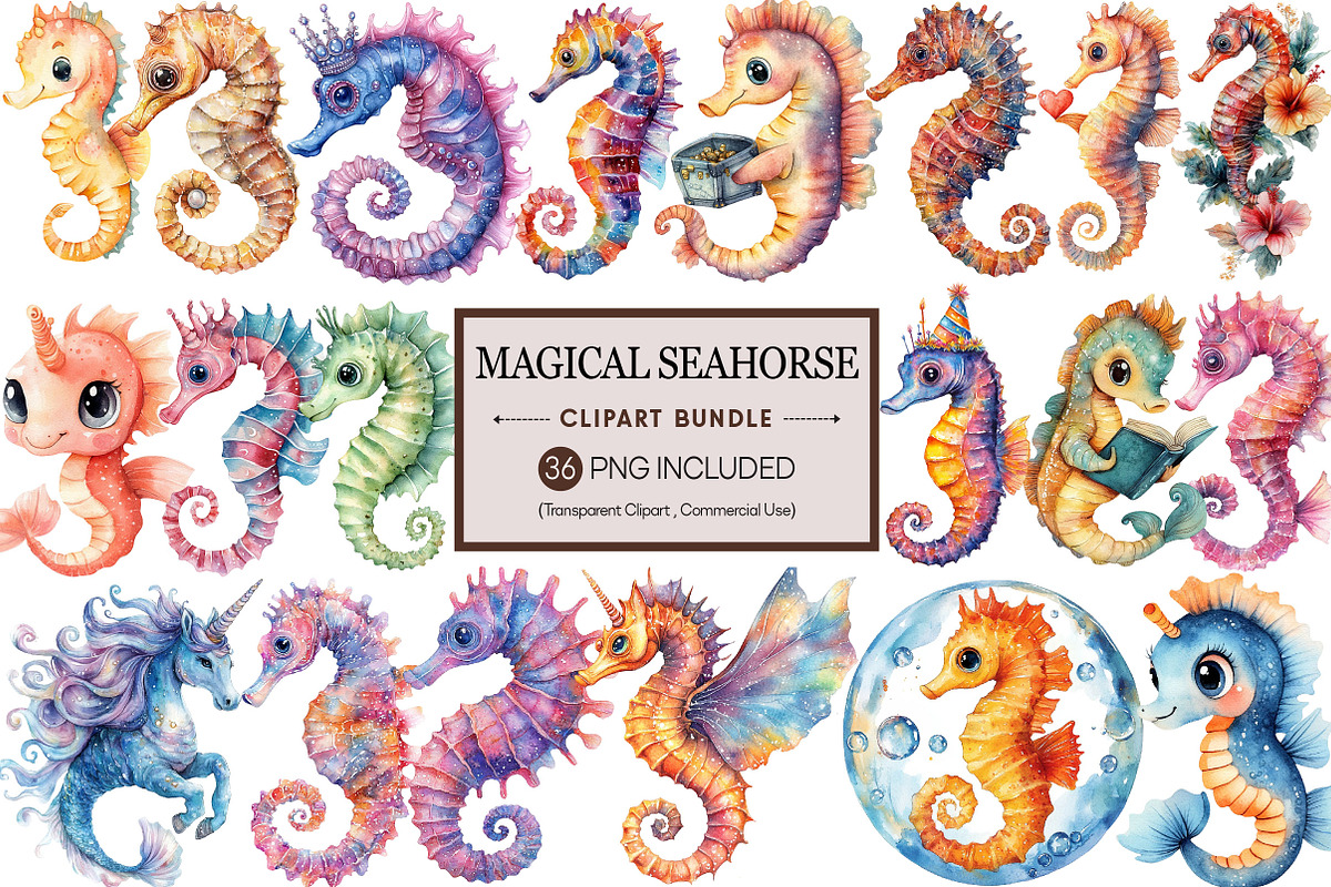 Magical Seahorse Ocean Art Bundle, an Illustration by Pixels.Craft (Photo 1 of 7)