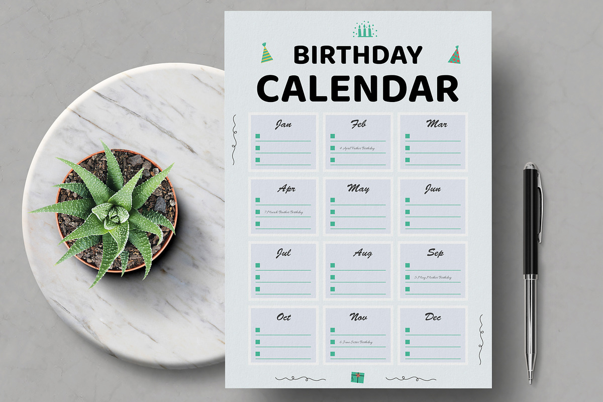 Minimal Birthday Calendar Printable