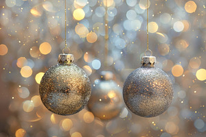 Two sparkling silver Christmas ornam, a Photo by Tanuart