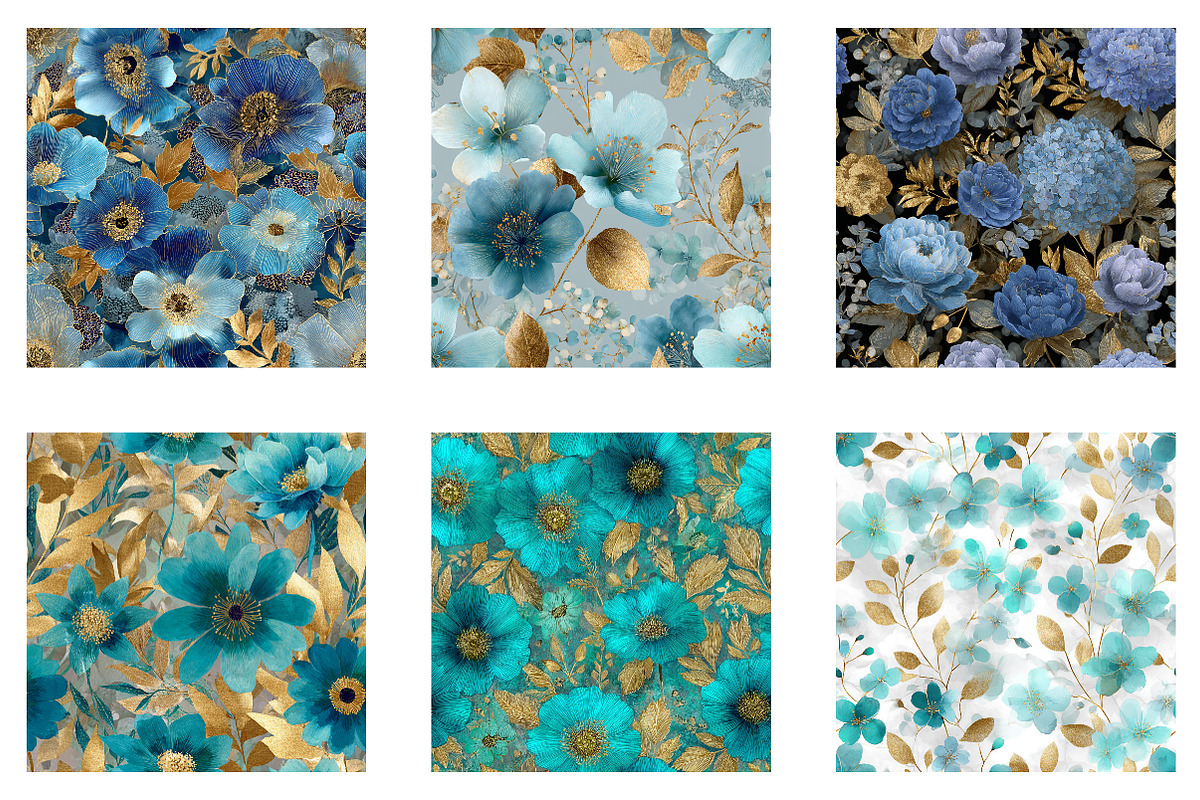 Blue and Gold Floral Pattern, a Pattern Graphic by CreationArt (Photo 5 of 5)