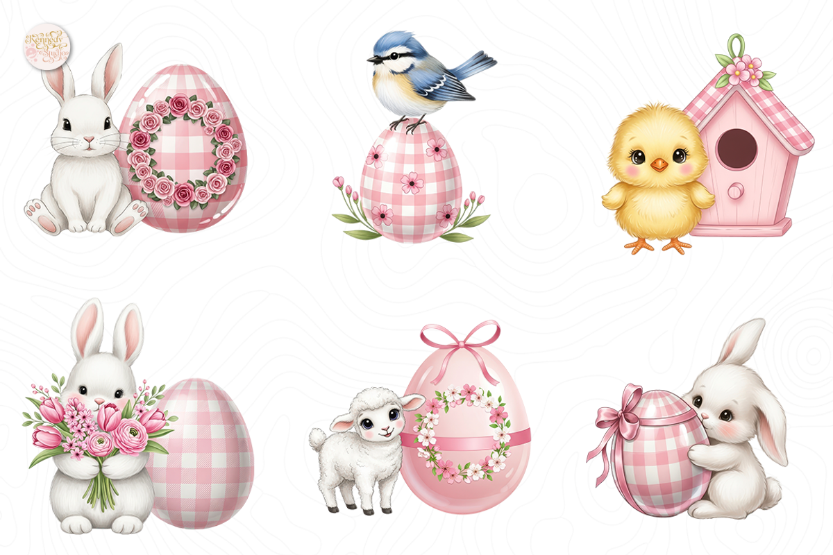 Pink Easter Gingham Ceramic Clipart, an Object Illustration by KennedyStudio (Photo 3 of 5)