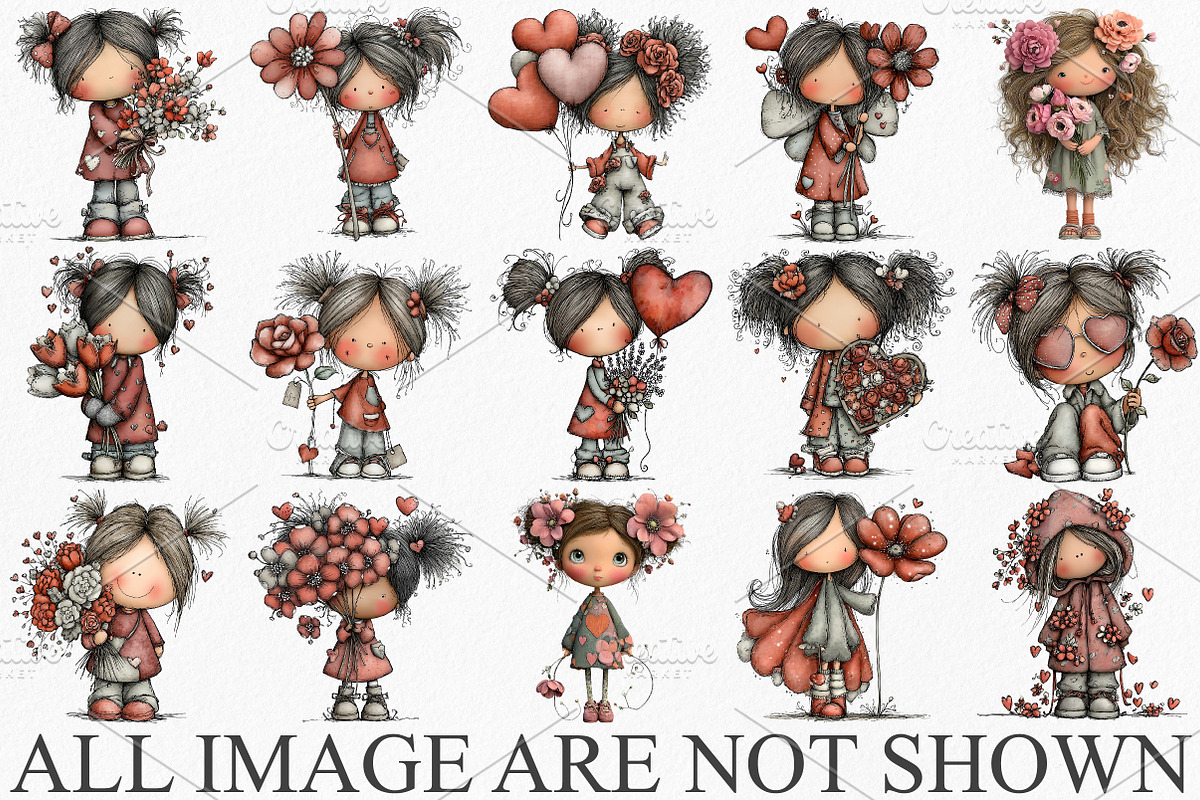 Valentine Flowers and Girls Clipart, an Illustration by Canvas Craft (Photo 3 of 6)