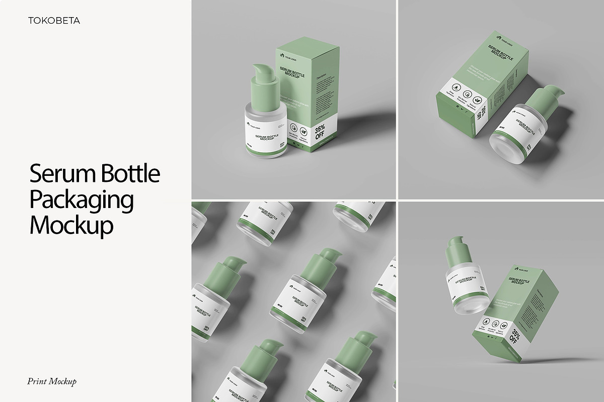 Serum Bottle Packaging Mockup, a Packaging Mockup by Tokobeta (Photo 1 of 9)