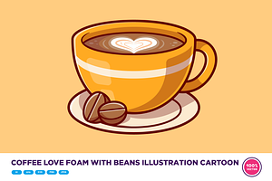 Coffee Love Foam With Beans Cartoon