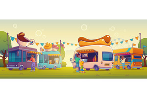 Cartoon street food truck festival, a Food Illustration by art PVP - market