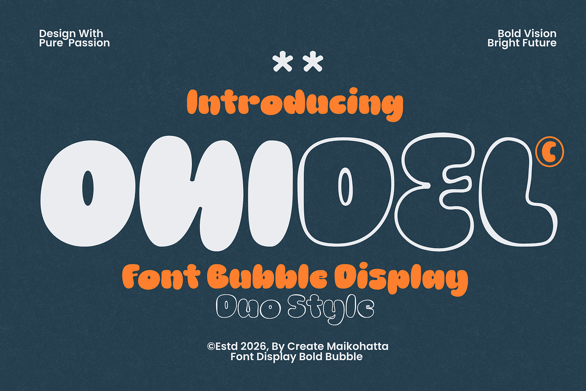Onidel – Bold Bubble Display Font, a Sans Serif Font by MaikoHatta (Photo 1 of 9)
