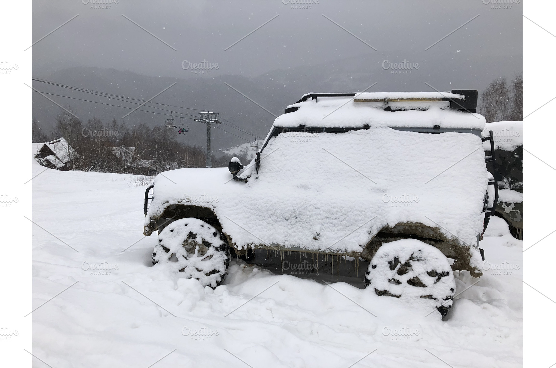Snow covered off-road vehicle SUV, a Transportation Photo by Oleksandr Berezko