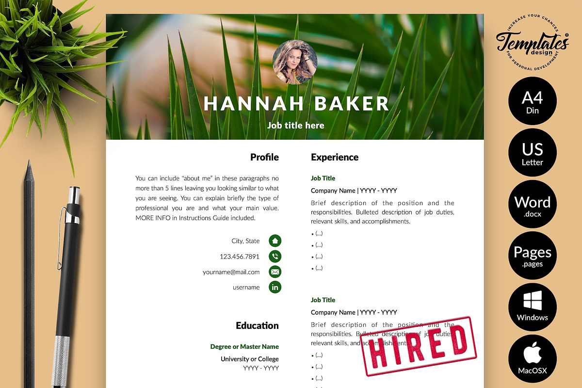 Creative CV Design / Resume - Hannah, a Resume Template by Templates Design Co. (Photo 1 of 17)