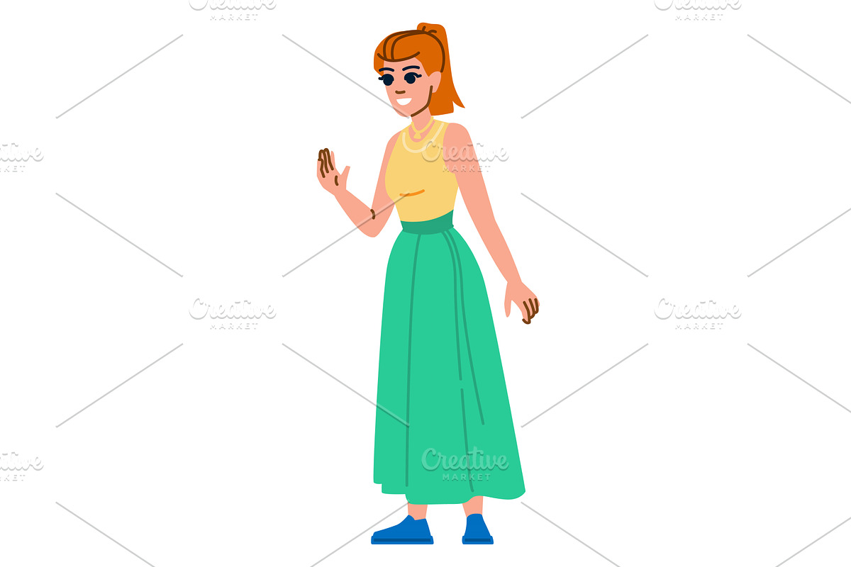Smiling woman waving hand and saying, a Person Illustration by pikepicture