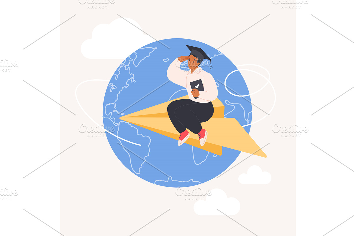Brain drain immigration abroad, an Education Illustration by Lemberg Vector