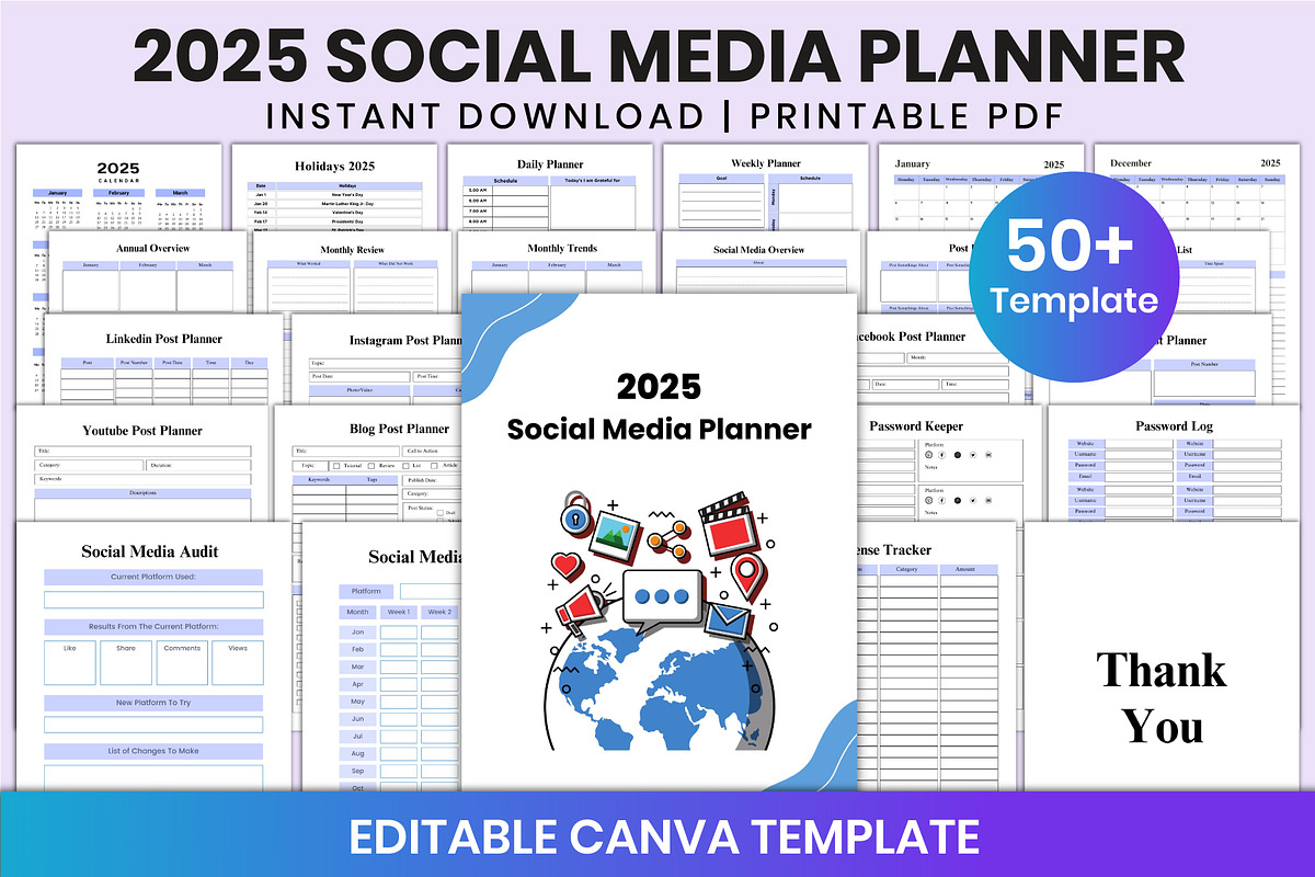 2025 Social Media Planner For Canva, a Stationery Template by Shumaya (Photo 1 of 7)