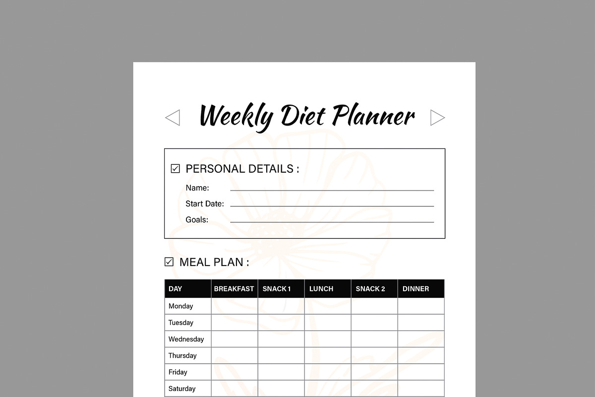 Weekly Diet Planner Template Layout, a Stationery Template by MightyDesign (Photo 4 of 8)