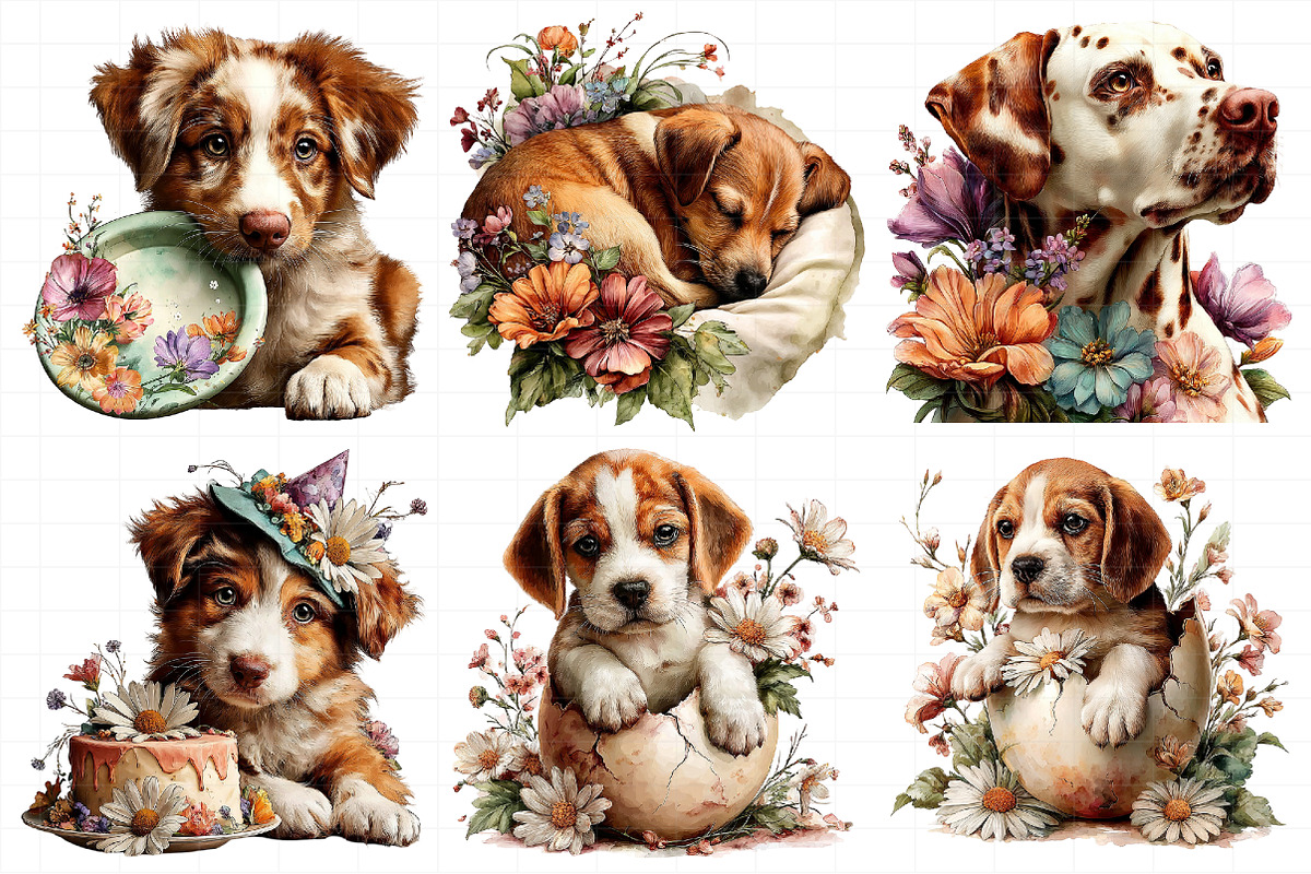 Whimsical Spring Dogs Clipart, an Illustration by Daily.Designs (Photo 7 of 7)